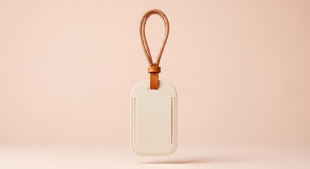 Elegant leather luggage tag with rope handle, perfect for travel and branding projects, isolated