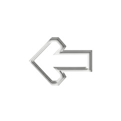 A metallic silver embossed arrow pointing left, a back or previous button icon, isolated on a transparent background.