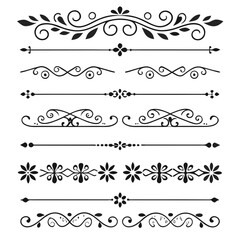 Fototapeta premium Collection of Black Decorative Flourishes and Ornate Dividers ornamental vintage