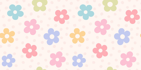 Daisy flower pattern. Cartoon vector plants. Retro abstract background in flat design. Botanical summer minimal elements.