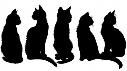 Silhouette of Cat Sitting Vector Set - Isolated Feline Graphics