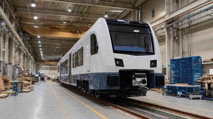 Fototapeta premium modern production line efficiently assembles autonomous trains in stateoftheart factory