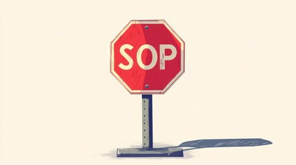 Red stop sign on a metal post, isolated, simple background, suitable for safety guidelines or education