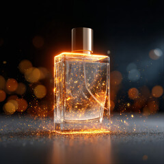 Elegant Perfume Bottle with Golden Glow and Bokeh

