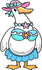Retro Groovy  Goose with Summer Wearing Beach Outfit