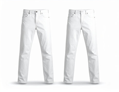 Plain jeans mockup front and back view on white background