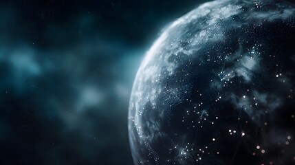 Digital globe with 5G connectivity nodes and sci fi lighting