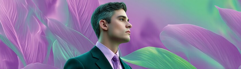 Business portrait in duotone illustration urban setting professional environment conceptual viewpoint