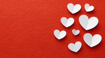 Obraz premium White Paper Hearts on Red Textured Background - Romantic Love Decor Concept