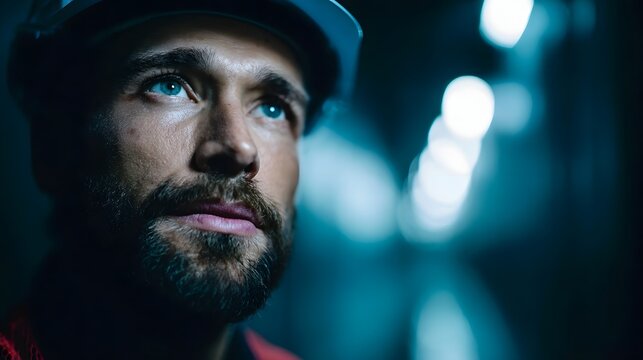 Engineer inspecting 5G telecom equipment under industrial lighting - Powered by Adobe