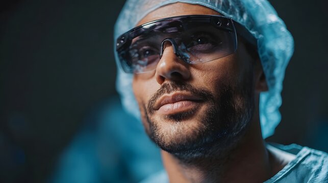 Doctor using 5G powered glasses during a medical procedure in a hospital setting