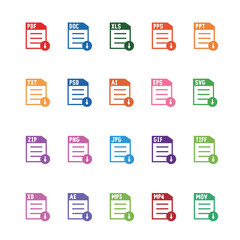 画像ファイル、ドキュメント、ソフトウェアのアイコンのセット
