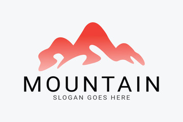 Fototapeta premium Modern red mountain silhouette logo design with clean typography, ideal for travel, adventure, hiking, outdoor activities, and branding. Professional vector design in EPS format for customizable