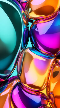 Abstract Liquid Glass Render Colorful Background, Close-Up, 3D Illustration