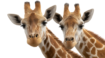 Two giraffes facing forward together