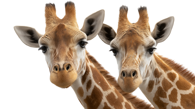 Two giraffes facing forward together