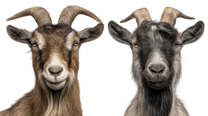 Two goats with horns facing forward