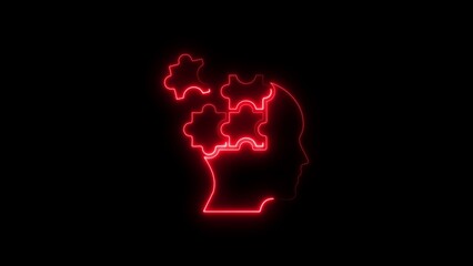 Glowing red outline of head with puzzle pieces illustrating mental processes
