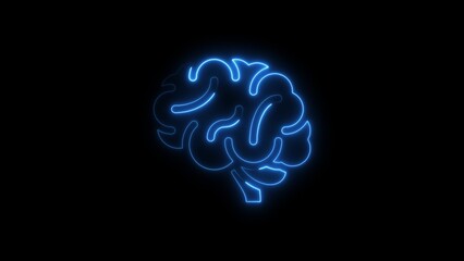 Glowing blue neon brain symbol on a dark black background for neuroscience concepts