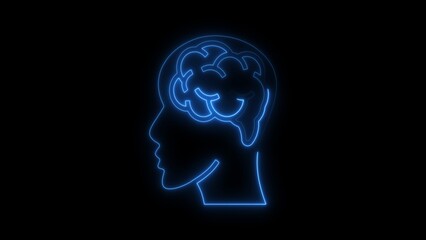 Obraz premium Neon outline depicting brain anatomy within a human head on black background