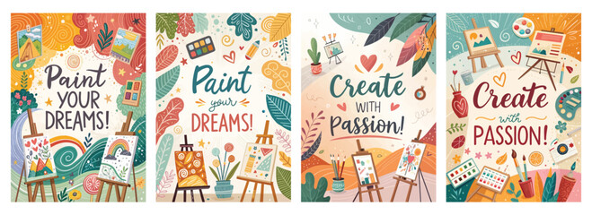 Colorful artistic illustrations inspiring creativity and passion in art, perfect for aspiring artists.