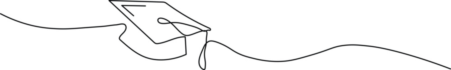 Continuous one single line of graduation hat isolated on white background