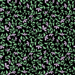 Seamless Pastel Floral Pattern on Black.Leaf and Flower Design.