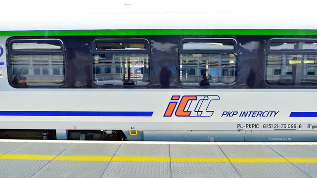 Warsaw, Poland. 15 July 2025. The intercity train stands at the railway station