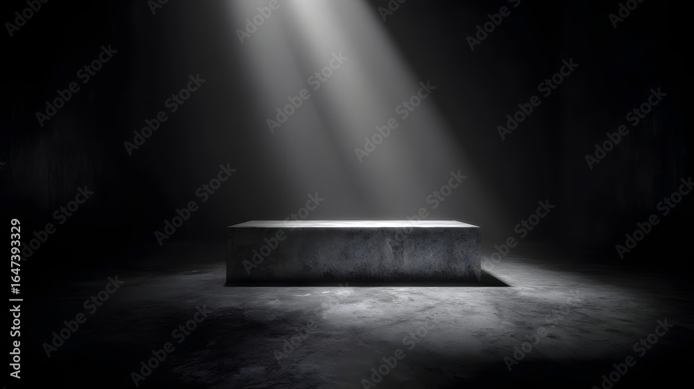Wall mural minimal platform with strong spotlight shadows in a grayscale setting