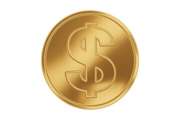3D gold coin with dollar symbol on white background