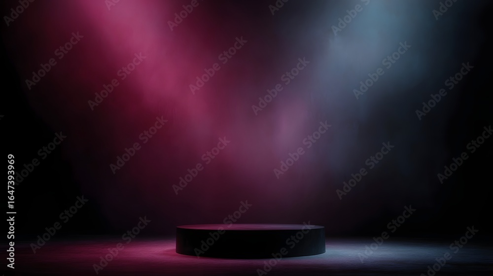 Wall mural empty round stand with intense spotlight in a vibrant gradient background long title minimalist and 