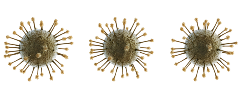 Three Spherical Viral Structures With Detailed Surface Spikes Isolated Against Transparent Backdrop Depicting Biological Threat