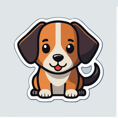 A charming cartoon illustration of a cute, happy puppy with big eyes and a friendly expression.