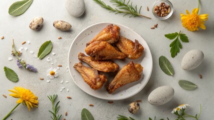 Fried Chicken Wings with Natural Decoration