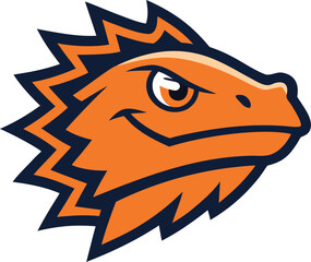 Aggressive orange lizard mascot head with spiky mane