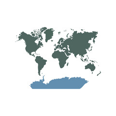 Obraz premium Simplified world map illustration, showcasing continents and oceans, ideal for travel and geographical concepts.