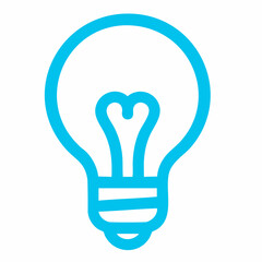 Minimalist cyan light bulb vector icon symbolizing creativity and innovation with clean lines, geometric shapes, and transparent background for versatile design use.