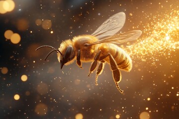 Naklejka premium Stylized bee in flight with glittering trail - nature and wildlife concept