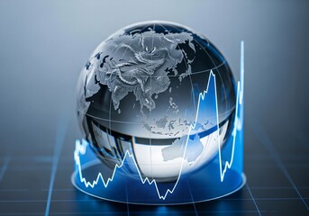 Global Stock Market Growth Crystal Globe with Dynamic Upward Trend Graph