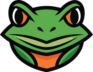 Green frog mascot head with orange accents
