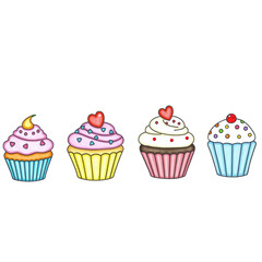 Colorful cupcakes with frosting and decorations in various designs  isolated, without a background
