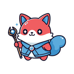 Kawaii Fantasy Animal Mascot Vector with Magical Staff