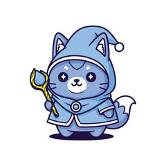 Kawaii Fantasy Animal Mascot Vector with Magical Staff