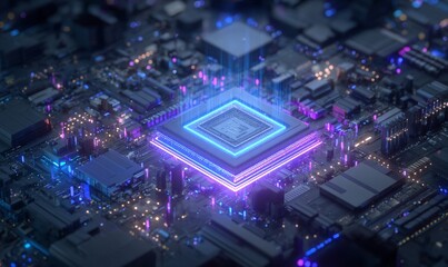 PROCESSORE DI INTELLIGENZA ARTIFICIALE: RENDERING 3D DI UN CHIP CON DATI ANIMATI