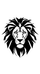 Obraz premium Minimalist black and white vector illustration of a majestic lion head, bold lines, geometric style, isolated on white background