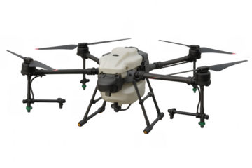 Agricultural spraying drone hovering with transparent background