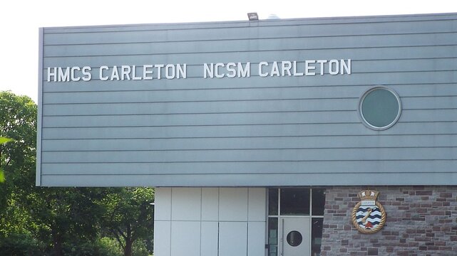 Ottawa, ON, Canada, June 08, 2025:    The exterior of a building with the name "HMCS CARLETON NCSM CARLETON" at 79 Prince of Wales Drive.
