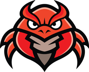 Fierce red owl mascot with horns and sharp talons