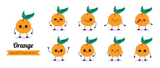Kawaii cute orange character set