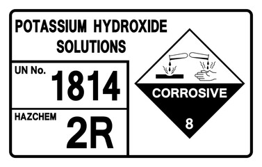 Potassium Hydroxide UN 1814 Solutions Symbol Sign, Vector Illustration, Isolate On White Background, Label.EPS10